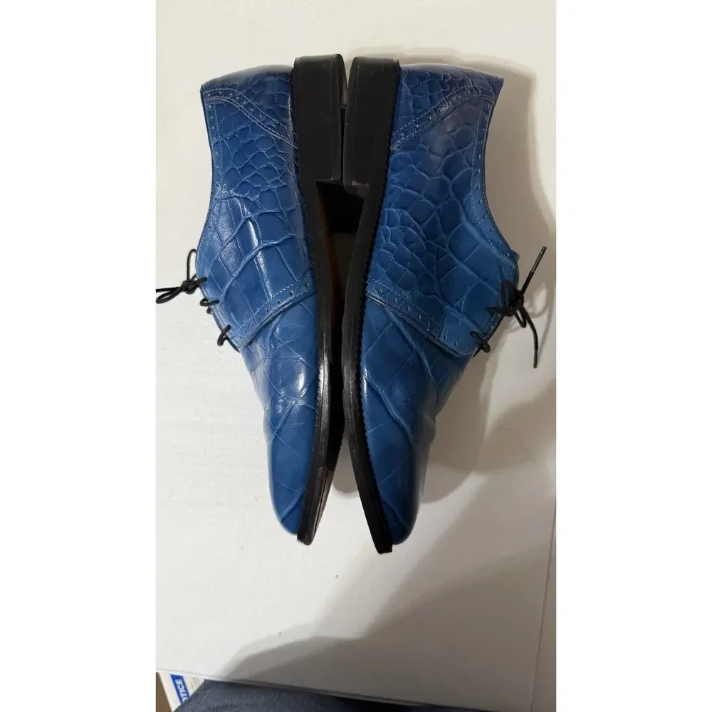 Stacy Adams Mens Size 10.5 M Blue Croc Embossed Leather Dress Shoes Lace Up